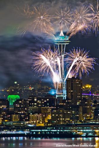 Space Needle amid Fireworks 2013 by David Rosen West Seattle Herald