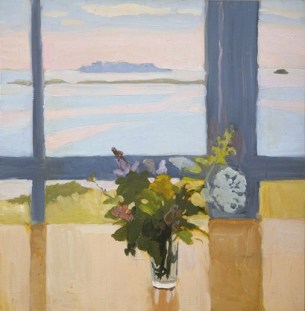 "Flowers by the Sea" (1965, oil on composition board) by Fairfield Porter