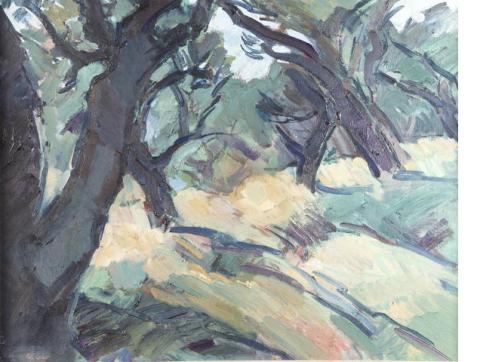 "Olive Trees at Claviers" (nd, oil on canvas)